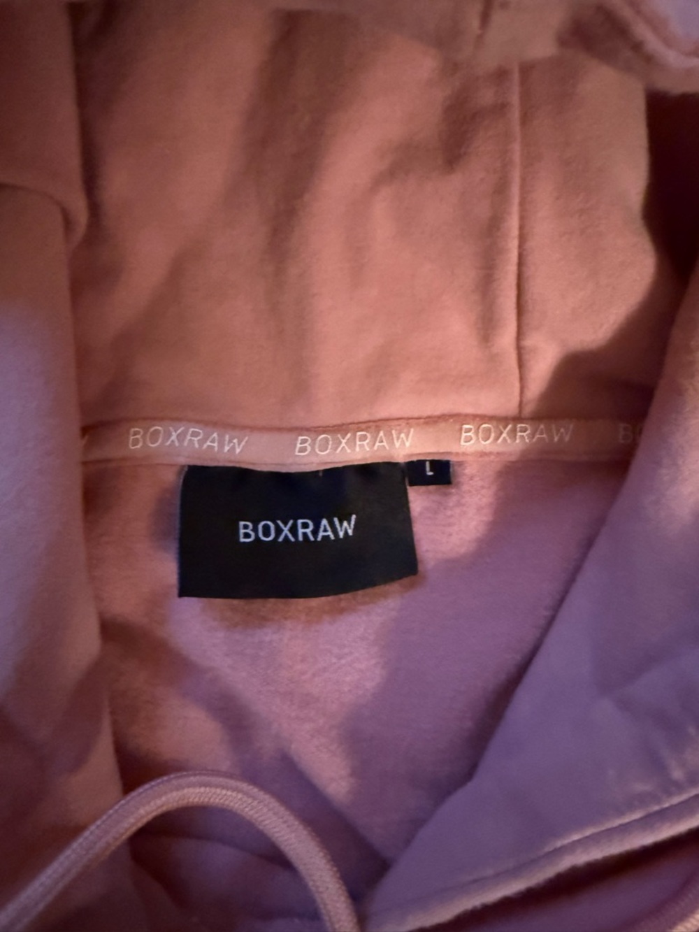 Cropped Boxraw Pink Hoodie with Drawstring - Picture 2 of 2